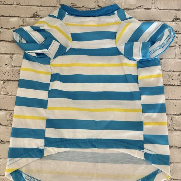 Top Paw “Sun’s Out Tongue’s Out” Blue/Yellow Striped Dog Shirt Size Medium NWT - Picture 2 of 3